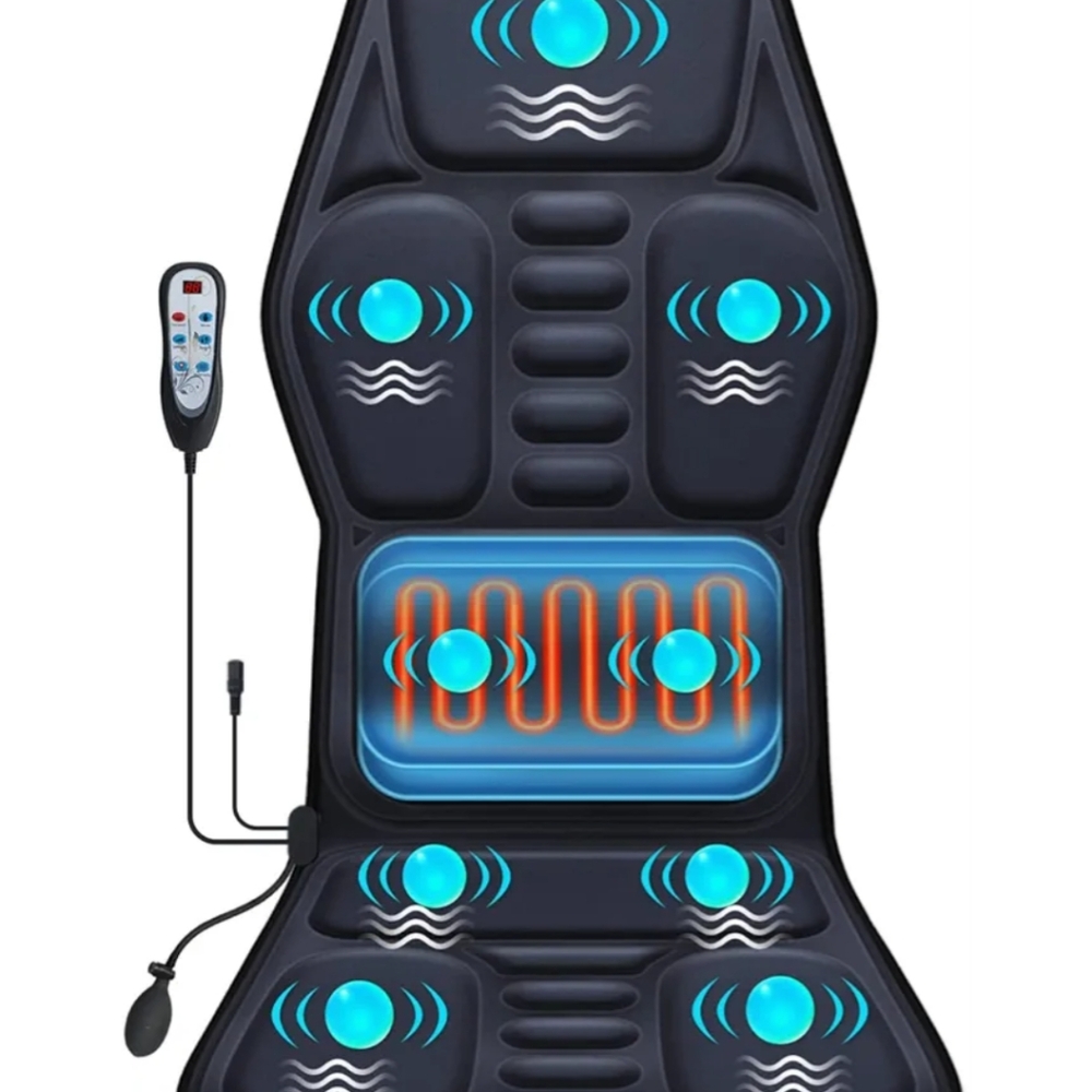 Black Massage Seat Cushion with Adjustable Lumbar Support